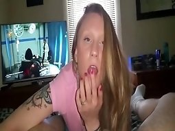 Amateur gives blowjob and swallows cum